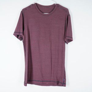 LULULEMON Mens Size Medium Red Gray Short Sleeve Shirt Striped Crewneck